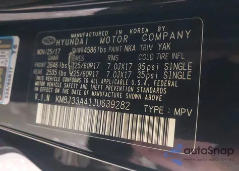 2018 Hyundai Tucson Sel Plus z USA, uszkodzony, nr VIN KM8J33A41JU639282